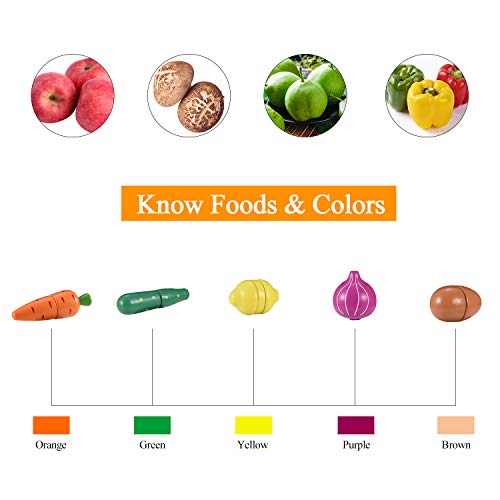 CARLORBO Wooden Toys Food for Kids Kitchen - Play Food Cutting Fruits and Vegetables Set for Pretend Role Play CARLORBO