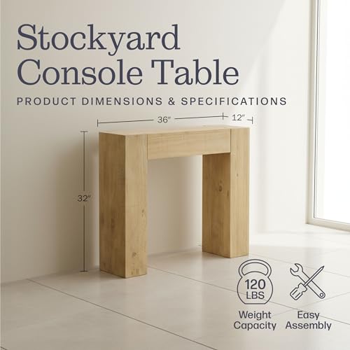 Alaterre Furniture Stockyard Solid Wood Console Table - 36 Inch Modern Farmhouse Small Entryway Table - Easy Assembly Living Room Furniture for Behind the Couch, Entryway, or Hallway (Light Oak) Alaterre Furniture