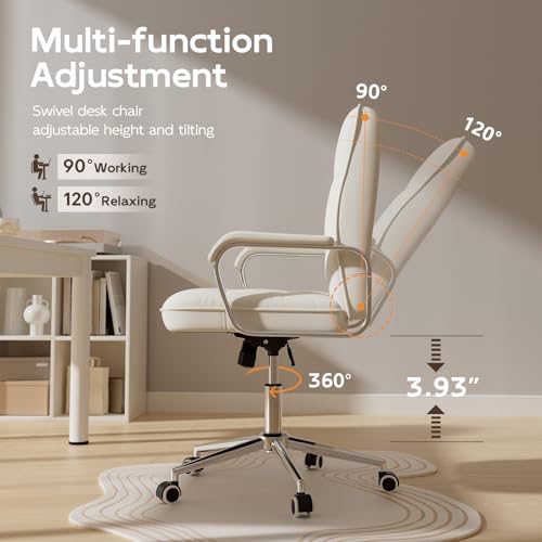 HomeZeer White Office Chair with Soft Leather, Swivel Computer Home Office Desk Chair with Wheels and Padded Arms, Adjustable Height and Tilt HomeZeer