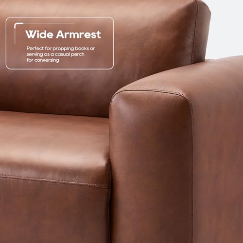 COLAMY 95" Oversized PU Leather Sofa, Comfy Sofa Couch with Extra Deep Seats, Wide Arm, Down Filled 3-Seater Modern Sofa for Living Room, Apartment Lounge-Auburn COLAMY