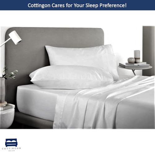 Cottingon 4 Piece Full XL Dorm Bedding Set for College, 100% Long Staple Premium Egyptian Cotton, Soft Bed Sheets, Fits Upto 15" Deep Mattress 54"X80" Extra Long, White Cottingon