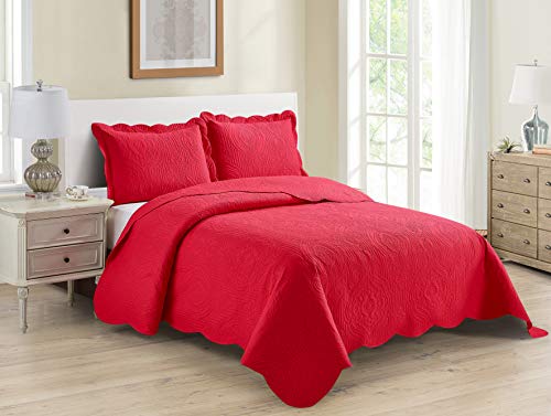 Home Collection 3pc King/Cal King Over Size Luxury Embossed Bedspread Set Light Weight Solid Red New Home Collection