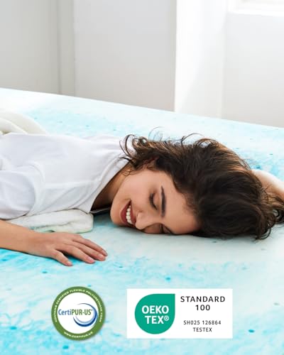 PERLECARE 3 Inch Full Memory Foam Mattress Topper, Cooling Gel Infused Mattress Pad, Ventilated Bed Topper for Pressure Relief, Blue PERLECARE
