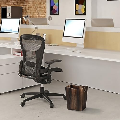 SEHERTIWY Wood Trash Can, Farmhouse Wastebasket Bin for Bathroom, Office, Bedroom, Living Room, Small Square Rustic Garbage Container (Wood-Brown) SEHERTIWY