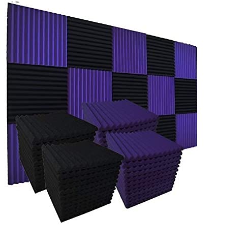 HJGFK2018 52 Pack 1" x 12" x 12" Black/purple Acoustic Wedge Studio Foam Sound Absorption Wall Panels (black/purple) HJGFK2018