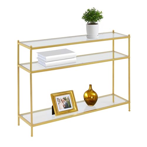 Convenience Concepts Royal Crest Glass Console Hall Table 42" - 3 Tier Modern, Contemporary Narrow Display Accent with Storage Shelves for Living Room, Entryway, Hallway, & Bedroom, Gold Convenience Concepts