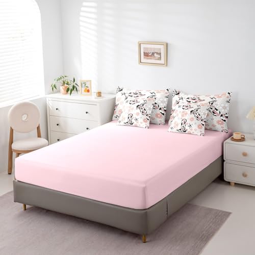 Erosebridal Western Cowgirl Twin Bedding Set for Girls,Pink Floral Milk Cow Print Comforter Set 7 Piece,Cowgirl Boot Hat Bed Set Farmhouse Flower Bed in a Bag with Fitted+Flat Sheet,Pillowcases Erosebridal