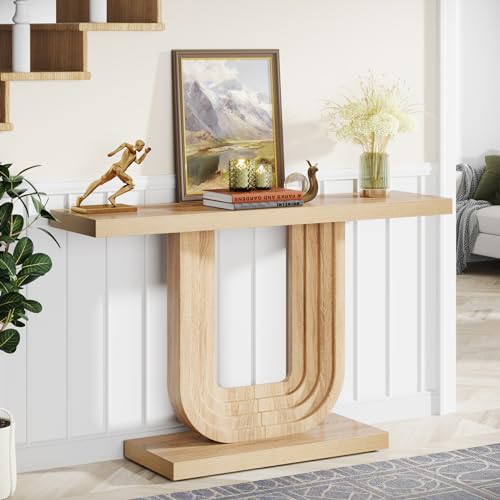 Tribesigns Farmhouse Entryway Table, 39" Narrow Console Table with Geometric Base, Wood Skinny Sofa Table Behind Couch with Storage for Living Room, Hallway, Foyer, Entrance Tribesigns
