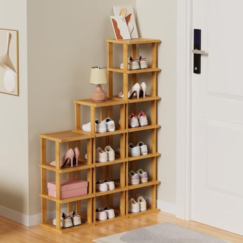 ZUJJAFY Vertical Shoe Rack for Entryway, Small Shoe Rack 7-Tier Tall Shelf for Narrow Spaces Free Standing Shoe Racks, Bamboo Shoe Rack Organizer for Closet Corner Bedroom and Garage ZUJJAFY