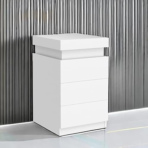 ADORNEVE Nightstand with Charging Station and LED Lights,Night Stand with Sliding Top for Bedroom,Bedside Table with Drawers,Modern End Side Table,White ADORNEVE