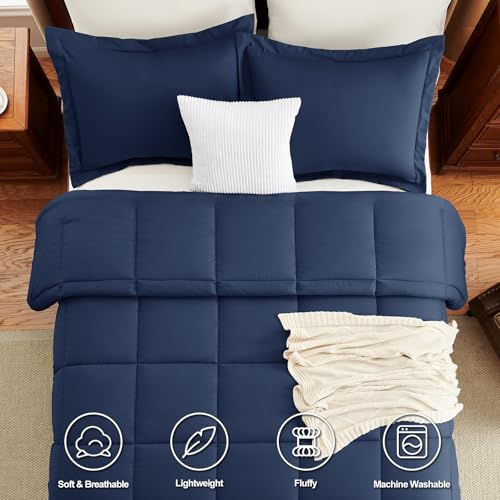 CozyLux Full Size Comforter Sets - Navy Blue Comforter Full Size, 3 Pieces Box Stitched Bed Set for All Seasons, Soft Lightweight Bedding Sets with 1 Down Alternative Comforter and 2 Pillow Shams CozyLux