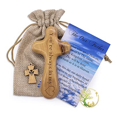 Personalized Olive Wood Comfort Cross Hand Carved from Bethlehem | Holy Land Handmade Catholic Wooden handheld crosses | Palm Holding, Praying cross Perfect Religious gift for all Christian occasions PHLG
