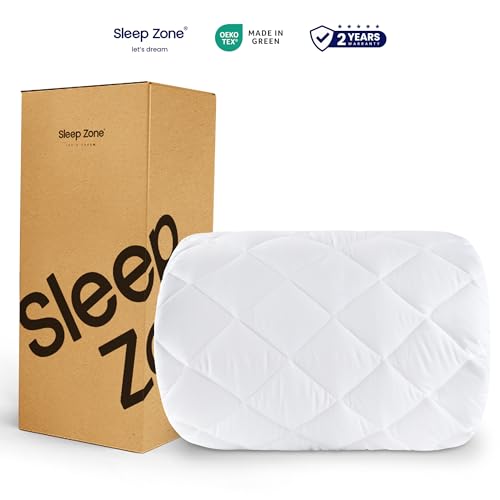SLEEP ZONE Mattress Cover Queen Size Bed, Quilted Fitted Mattress Pad, Deep Pocket Mattress Protector Stretches up to 21 inches, Pillowtop Breathable Mattress Topper (White, 60x80) SLEEP ZONE
