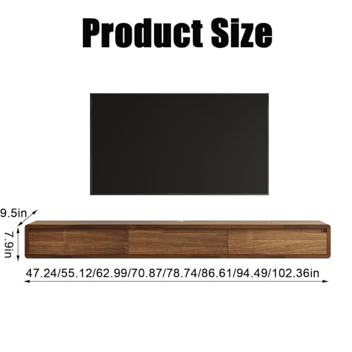 XXHOFTPJZ Floating TV Stand, Solid Wood Media Console Wall Mounted, Floating Entertainment Center with Storage Cabinet, Floating Fireplace TV Stand for Living Room and Bedroom (Walnut, 62.99in) XXHOFTPJZ