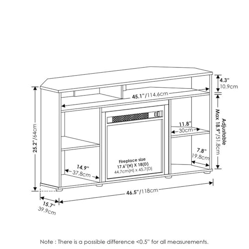 Pemberly Row Corner TV Stand with Fireplace for TV up to 55 Inches Americano Pemberly Row