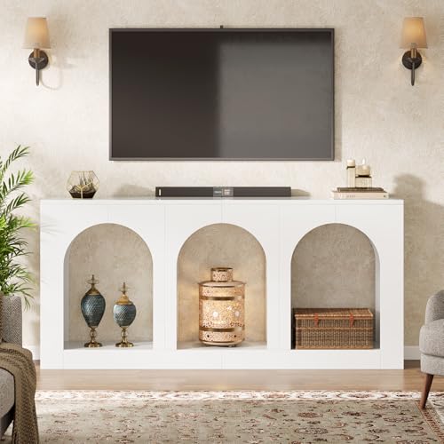 Tribesigns 70.9" White Console Table with Storage, Wood Entryway Entry Table with 3 Arched Shelves for Foyer, Hallway, Living Room, Behind Couch Sofa, Narrow Long Tribesigns