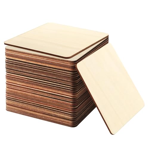 KUQQI 36Pcs 4x4 Inch Blank Unfinished Wood Pieces for Laser Engraving, Wood Carving, Painting, Coaster Making, and DIY Arts Craft Projects KUQQI