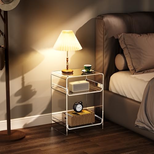 Acrylic Record Player Table with Storage Shelf, Clear Side Table Nightstand (Clear, Medium) Acrylicolor