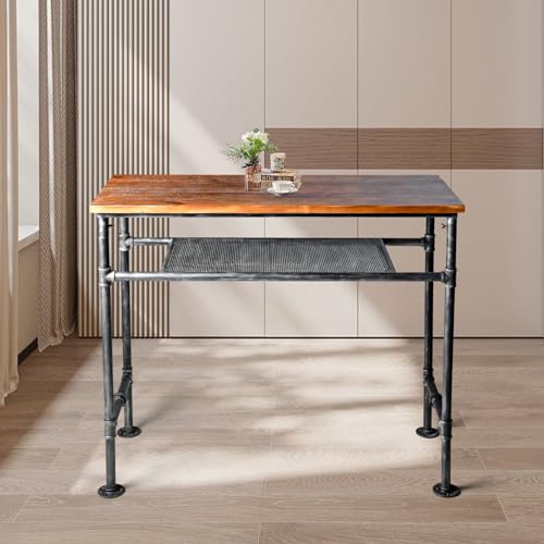 LOKKHAN Industrial Vintage Bar Height Table with Extra Shelf - Rustic Brown & Grey Metal Console for Kitchen, Dining & Pub LOKKHAN