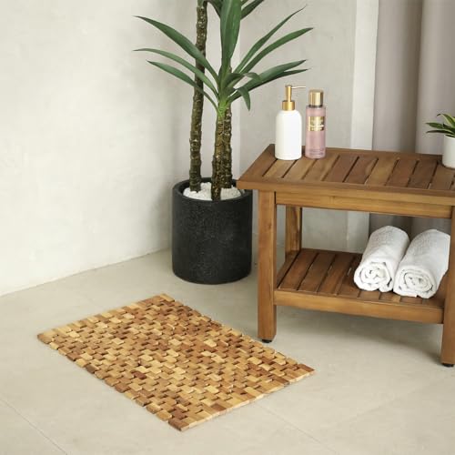 GREEN ALLUVIUM Acacia Wood Bath Mat - Non Slip Sturdy Wooden Bathroom Mat - Outdoor Wooden Shower Mat for Indoor & Outdoor Shower, Spa, Sauna, Cold Plunge, Camping 20" x 32" GREEN ALLUVIUM