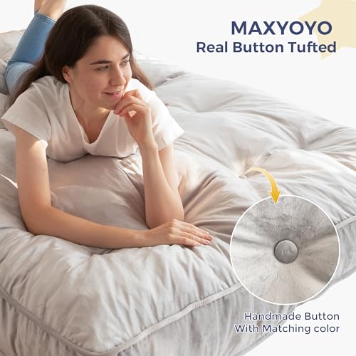 MAXYOYO 6" Futon Mattress Full Size, Velvet Thick Futons Sofa Couch Bed, Versatile Floor Mattress for Adults, Shredded Foam Filling (Frame Not Included), Grey MAXYOYO