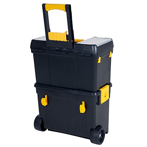 Portable Toolbox with Wheels - Stackable Tool Chest with Drawers - Mobile Utility Cart with Comfort Grip Handle and Tough Latches by Stalwart (Black) Stalwart