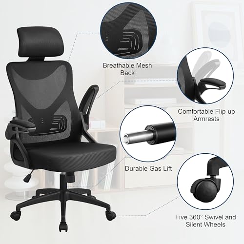 Yaheetech Ergonomic Office Chair, High Back Desk Chair with Headrest and Flip-up Armrest Lumbar Support for Home Office Meeting Room Study, Black Yaheetech