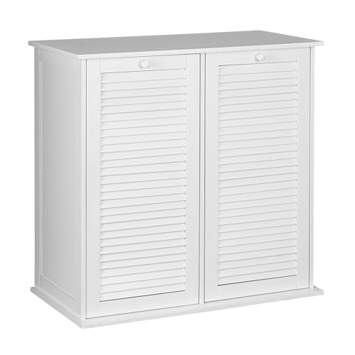 Household Essentials Tilt-Out Laundry Sorter Cabinet with Shutter Front, White, White Wood Shutter Household Essentials