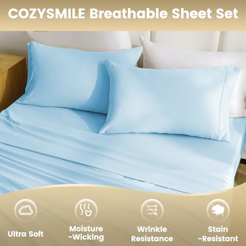 CozySmile Holtel Luxury Twin Sheet Set - 3 Piece Soft Microfiber Sheets for Twin Size Bed, 16" Deep Pocket Easy Care Wrinkle Free Cooling Bedding Sheet and Pillowcase Set, Sky Blue CozySmile