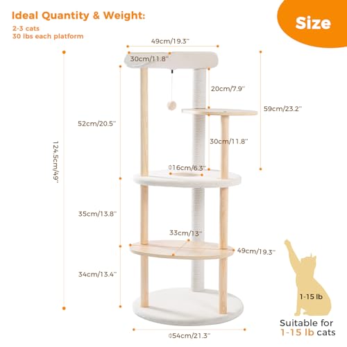 PETEPELA Cat Tree Cat Tower for Indoor Cats,5-Level Cat Play House Cat Activity Center with Scratching Posts Beige PETEPELA