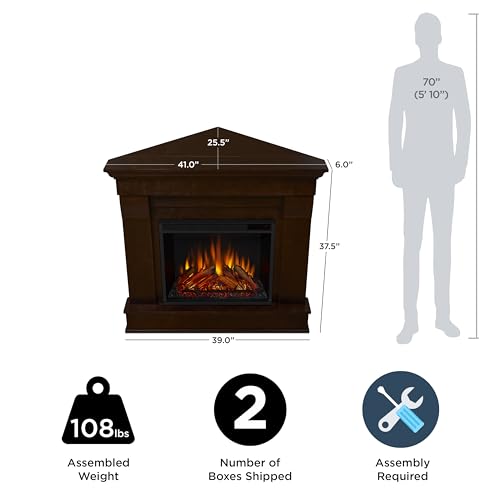 Real Flame Chateau 41" Corner Electric Fireplace with Mantel for Living Room or Bedroom, Replaceable Fireplace Insert Heater, Realistic Log and Flame Effect, Remote Control, Timer. Real Flame