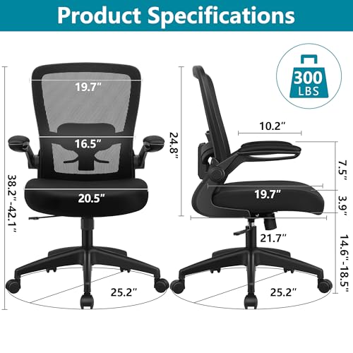 FelixKing Office Chair, Ergonomic Desk Chair Breathable Mesh Chairs Adjustable High Back Lumbar Support Flip-up Armrests, Executive Rolling Swivel Comfy Computer Chairs Home Office Black FelixKing