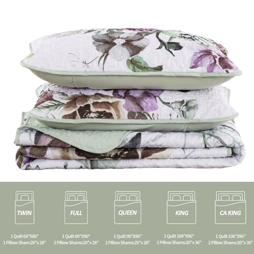 Drucon Floral Quilt Set Twin 2 Pieces Boho Green Floral Quilt Coverlet Set Soft Microfiber Lightweight Green Quilted Bedspread for All Season 68"x 86" Drucon