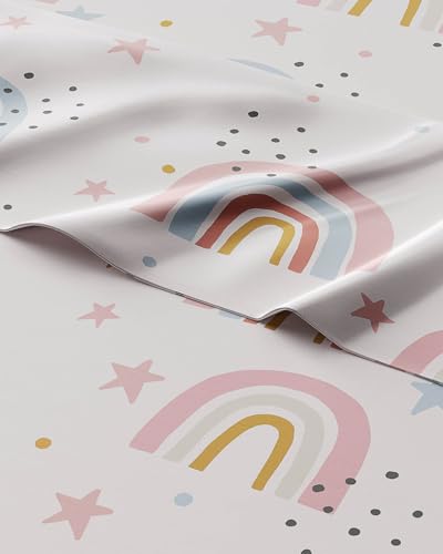 Kids Queen Size Rainbow Bed Sheets - 4 Piece Kids Rainbow Microfiber Sheet Set - Star Theme Bedding - Soft, Cute, Breathable & Machine Washable - Colorful Bed Set for Boys, Girls, Teens and Toddlers CGK Unlimited