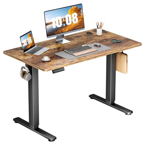 Sweetcrispy Electric Standing Desk Adjustable Height, 40x24 Inch Sit Stand Up Home Office Desks Computer Workstation PC Work Table with 3 Memory Preset Splice Wood Board Metal Frame, Rustic Sweetcrispy