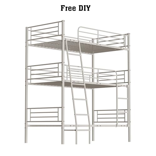 Skipity Sigmo Metal Triple Bunk Bed, Heavy Duty Twin Size Triple Bunk Bed Frame for 3 with Ladder & Guardrail, 3 Bunkbeds for Kids Adults Teens Boys, Bedroom, Dormitory, No Box Spring Need, White Skipity Sigmo