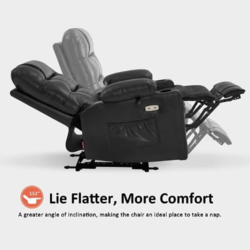 MCombo Zero Gravity Power Recliner Chair with Heat and Vibration Massage, Reclining Chair with USB Ports, Cup Holders for Living Room, Faux Leather PR621 (Black)