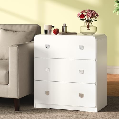 RoyalCraft White 3 Drawer Nightstand, Modern Painted Bedside Table with U-Shaped Handles, Wood Tall End Table for Bedroom, Entryway RoyalCraft