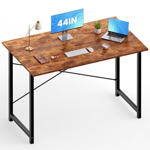 OLIXIS 44 Inch Home Office Desk, Small Computer Work Table with X-Shaped Reinforcement, Home Simple Modern Writing Study Table, Rustic Brown OLIXIS