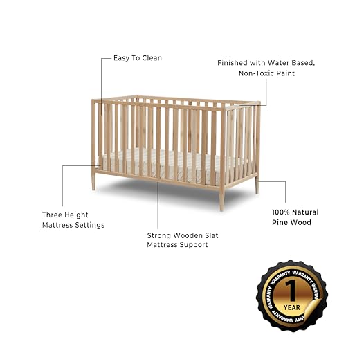 Sorelle Furniture Happy 3-in-1 Convertible Crib, Baby Crib to Toddler Bed, Sustainable Beech Wood, Non-Toxic Finish, Natural Wood Nursery Furniture