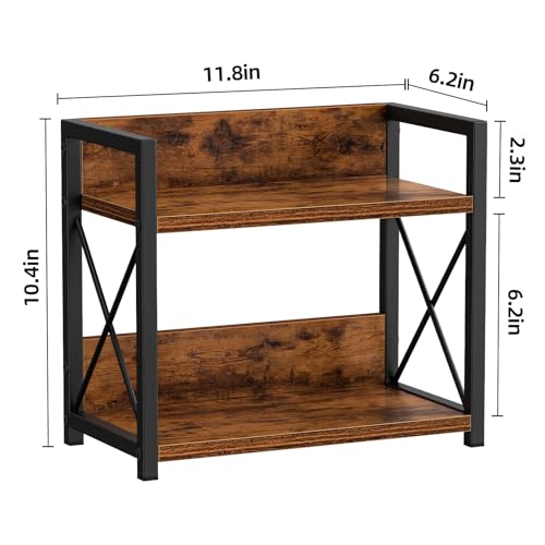 Giikin Countertop Shelf Organizer, 2 Tier Kitchen Spice Rack Organizer for Countertop, Wood Coffee Counter Shelf Organizer for Home (Brown, S) Giikin