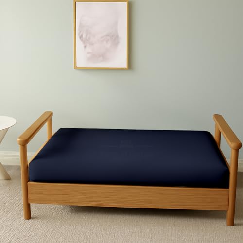 Full Size Armless Futon Covers - 100% Cotton Futon Slipcovers - Zippered Couch Cover Sofa Bed Protector, Sleeper Sofa Cover, Machine Washable, Navy Blue Yarns of Cotton