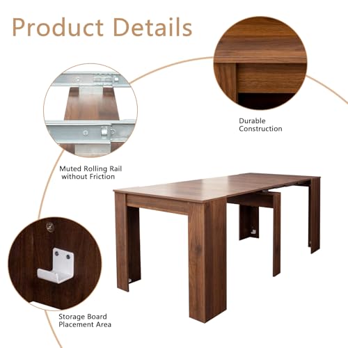 20"-118" Extendable Dining Table Console Table, Modern Large Dining Table for 2-14 People, Walnut Wood Kitchen Dining Room Table with Wood Legs, Farmhouse Extendable Console Table for Entryway Henf