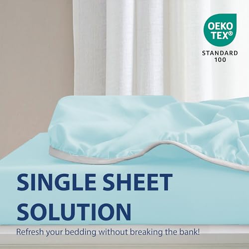 Cathay Home Luxury Wrinkle And Fade Resistant Double Brushed Ultra Soft Microfiber 14-inch Standard Pocket Single Fitted Sheet, Aqua, Twin Cathay Home