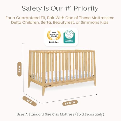 Delta Children Lulu 5-in-1 Convertible Crib, Converts to Toddler Bed, Daybed, Sofa & Full-Size Bed, Natural Wood, Fits Standard Crib Mattress, 3 Mattress Heights for Baby Nursery, Natural