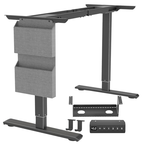 PulvinarVita Standing Desk Frame, Stand up Desk Frame Workstation, Electric Adjustable Legs, 3 Memory Height Settings, with Cable Management Tray and Storage Bag, 2pcs Headphone Hook PulvinarVita