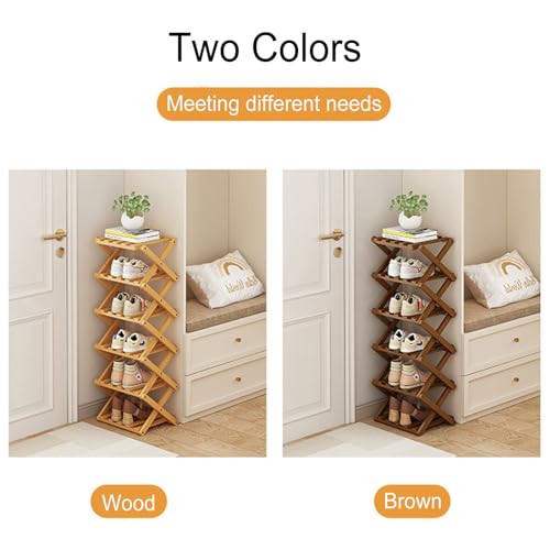 YYW Shoe Rack, Foldable Bamboo Shoes Shelf, Freestanding Shoe Storage Organiser for Entryway, Hallway, Bedroom, Closet (Brown, 6 Layers) YYW