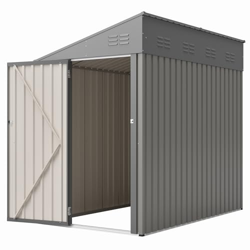 YOPTO 4x8 FT Outdoor Storage Shed,Lean to Lockable Metal Garden Shed Steel with Reinforced Beams,All Weather Waterproof Storage House W/Lockable Door&2 Air Vents,for Backyard,Patio,Lawn,Garden,Gray YOPTO