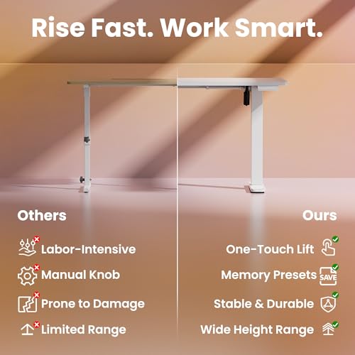 HUANUO 63 x 28 inch Electric Standing Desk Adjustable Height, 4 Memory Height Settings, Sit Stand Up Desk for Home Office & Computer Workstation, White HUANUO