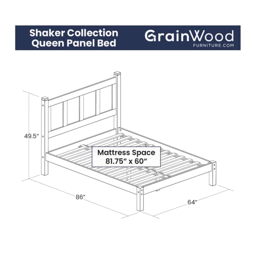 Grain Wood Furniture Shaker Solid Wood Panel Platform Bed, Queen Size, Walnut Grain Wood Furniture